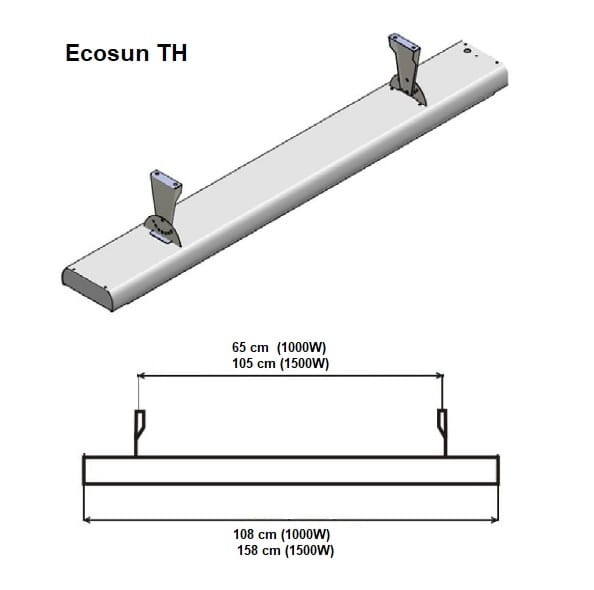 Ecosun TH  panel grzewczy na podczerwień, promiennik - wymiary