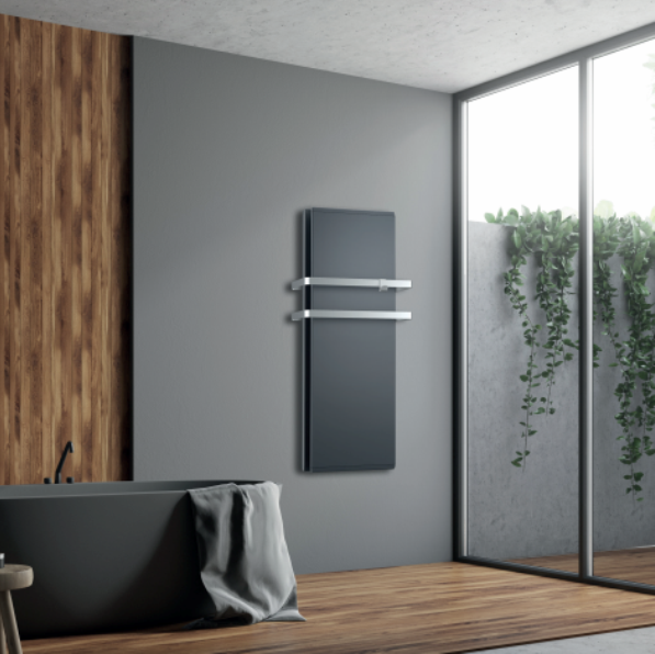 ICON  grzejnik hybrydowy (pionowy) z relingami, dualny panel grzewczy (kolor: antracyt)