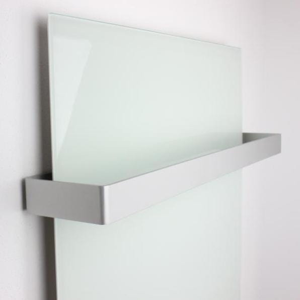 VCIR-G TR szklany panel grzewczy na podczerwień, łazienkowy grzejnik promiennikowy z relingiem (ścienny), biały