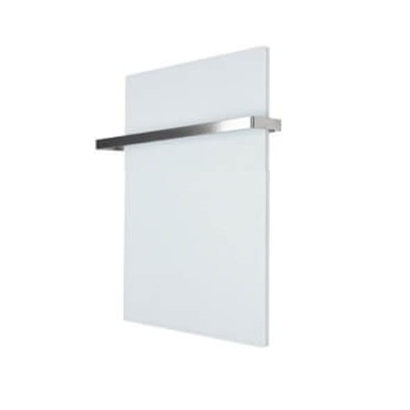 VCIR-G 600W TR szklany panel grzewczy na podczerwień, łazienkowy grzejnik promiennikowy z relingiem (ścienny), biały