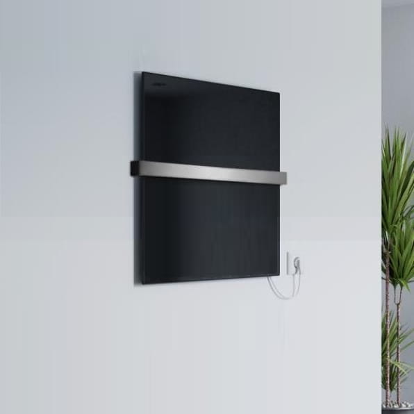 VCIR-G 400W TR szklany panel grzewczy na podczerwień, łazienkowy grzejnik promiennikowy z relingiem (ścienny), czarny