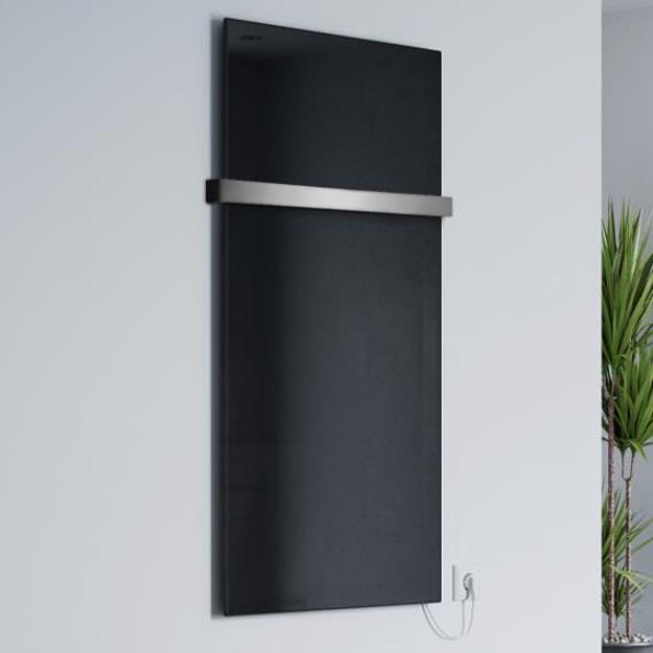 VCIR-G 800W TR szklany panel grzewczy na podczerwień, łazienkowy grzejnik promiennikowy z relingiem (ścienny), czarny
