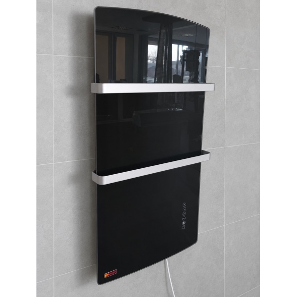 DEVA Szklany grzejnik hybrydowy do łazienki (termowentylator i ogrzewanie na podczerwień) 1500W, czarny