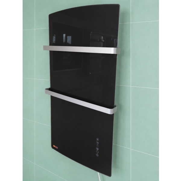 DEVA Szklany grzejnik hybrydowy do łazienki (termowentylator i ogrzewanie na podczerwień) 1500W, czarny