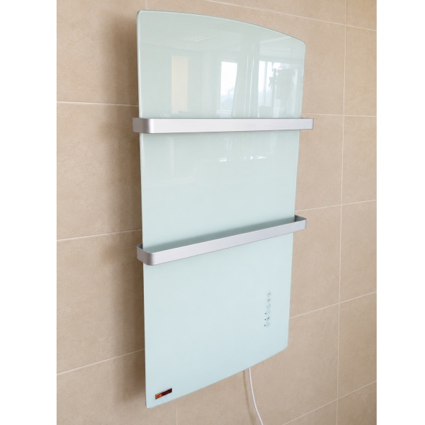 DEVA Szklany grzejnik hybrydowy do łazienki (termowentylator i ogrzewanie na podczerwień) 1500W, biały