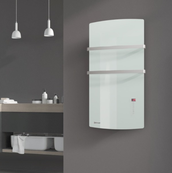 DEVA Szklany grzejnik hybrydowy do łazienki (termowentylator i ogrzewanie na podczerwień) 1500W, biały