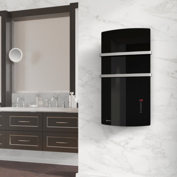 DEVA Szklany grzejnik hybrydowy do łazienki (termowentylator z panelem na podczerwień) 1500W, czarny